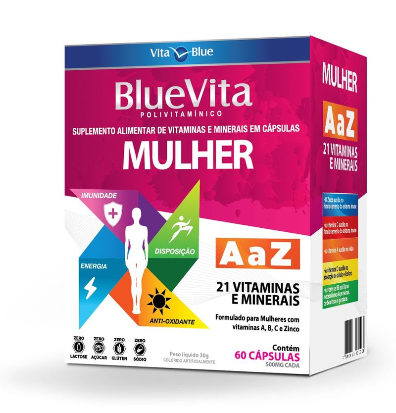 Kit 3 Polivitamínico Mulher 1000mg A a Z 60 Cápsulas - Vita Blue