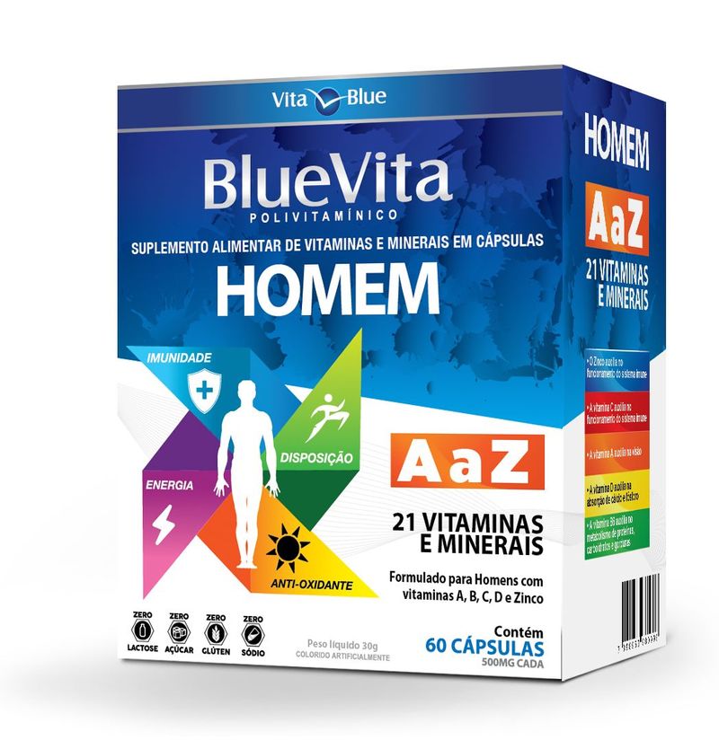Polivitamínico Homem 1000mg A a Z 60 Cápsulas - Vita Blue