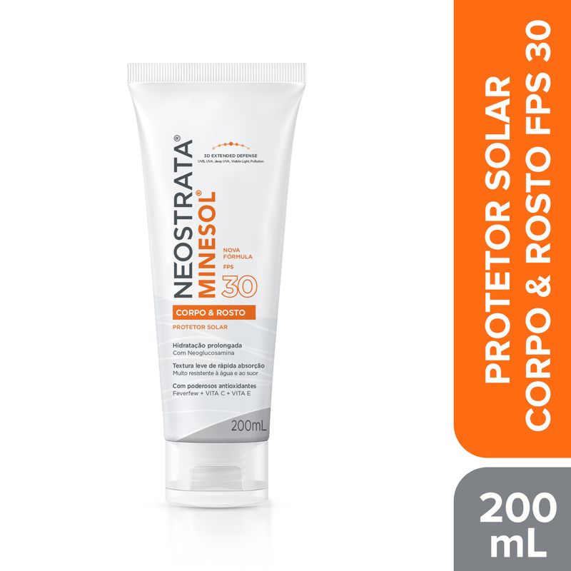 Protetor Solar Corpo e Rosto FPS 30 Neostrata Minesol Bisnaga 200ml