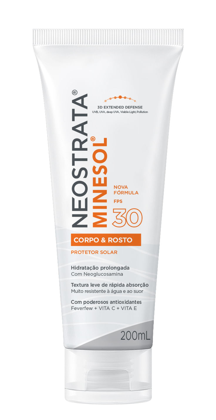 Protetor Solar Corpo e Rosto FPS 30 Neostrata Minesol Bisnaga 200ml