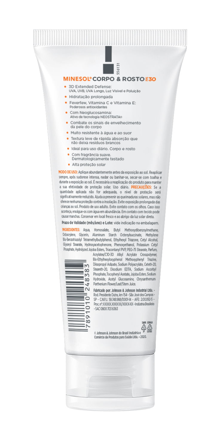 Protetor Solar Corpo e Rosto FPS 30 Neostrata Minesol Bisnaga 200ml